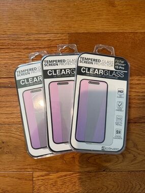 Three Tempered Glass Screen Protectors for iPhone 15 Pro